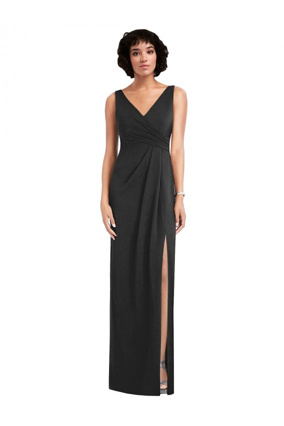 Outlet Spandex Black Sleeveless Sheath V-Back Maxi Evening Dress UK