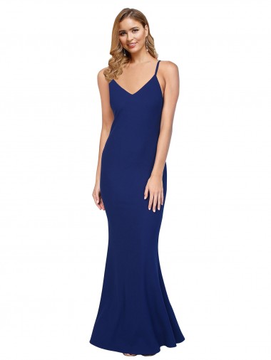 Outlet Stretch Crepe Royal Blue Sleeveless Sheath Open Back Evening Dress UK
