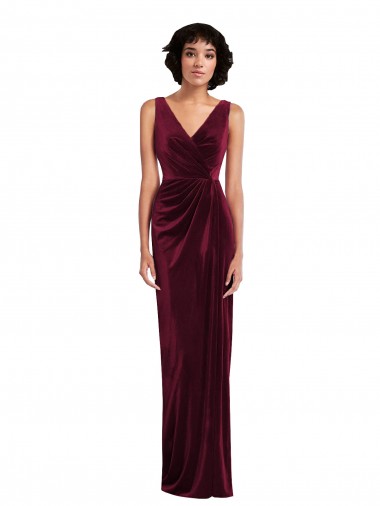 Outlet Stretch Velvet Burgundy Sleeveless Sheath Maxi Evening Dress UK