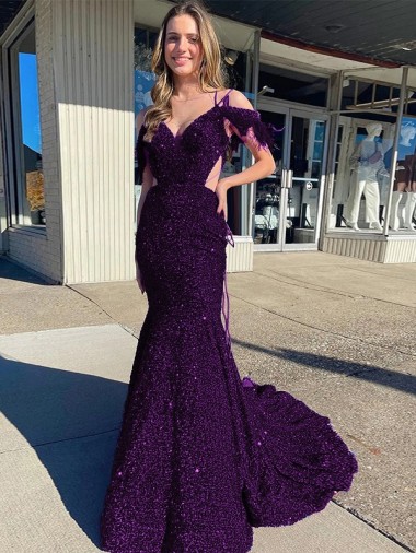 Outlet Velvet Sequin Plum Purple Sleeveless Sheath Evening Dress UK
