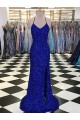Outlet Velvet Sequin Royal Blue Sleeveless Sheath V-Neck Evening Dress UK