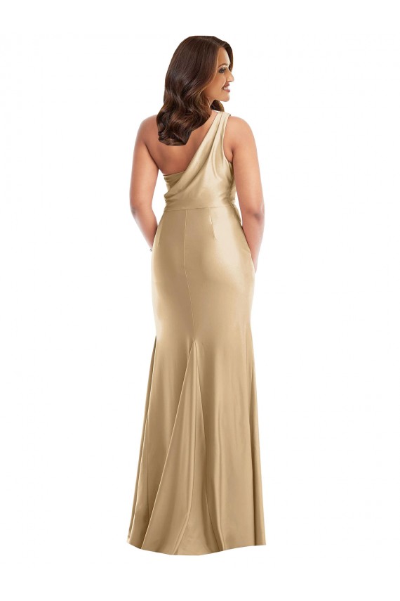 Outlet Silky Satin Soft Gold Sleeveless Mermaid Plus Size Evening Dress UK