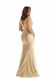 Outlet Silky Satin Soft Gold Sleeveless Mermaid V-Back Plus Size Evening Dress UK