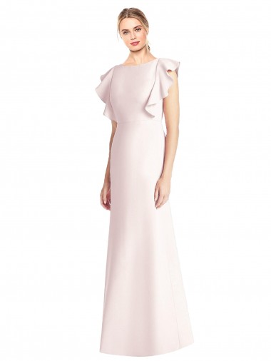 Outlet Stretch Crepe Pink Cap Sleeves Trumpet Open Back Semi Formal Evening Dress UK
