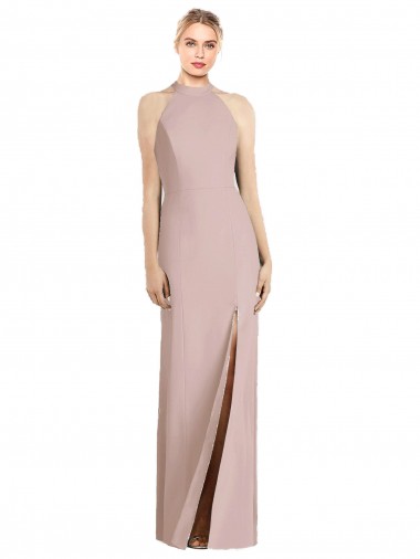 Outlet Stretch Crepe Dusty Pink Sleeveless Trumpet Open Back Semi Formal Evening Dress UK