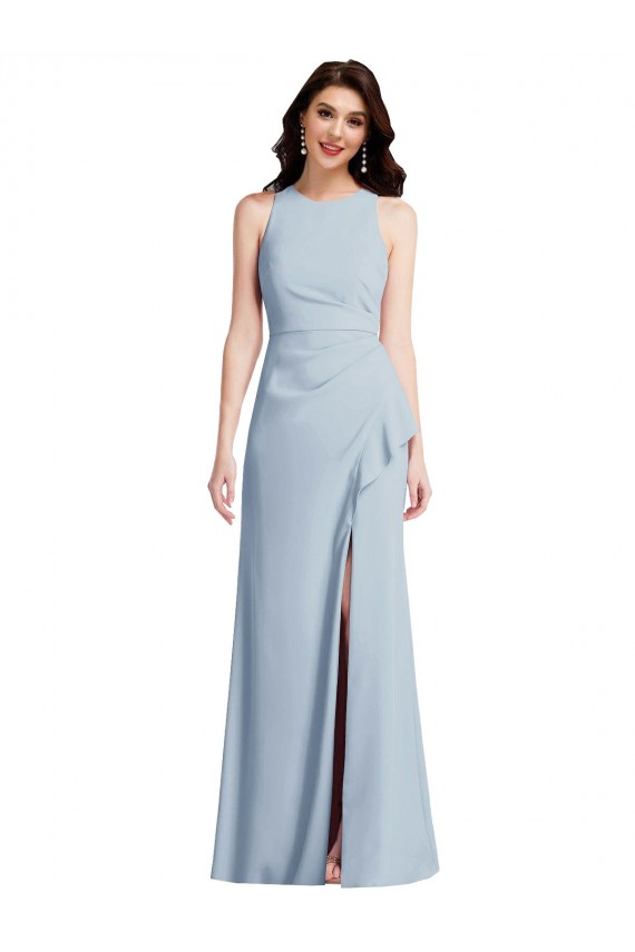 Outlet Stretch Crepe Light Sky Blue Sleeveless Trumpet Maxi Wedding Party Dress UK