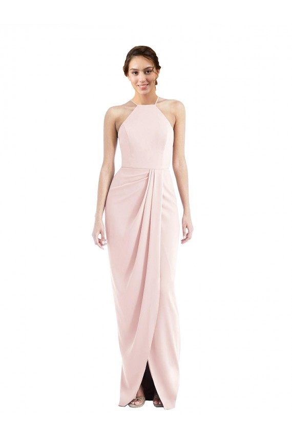 Outlet Stretch Crepe Pink Sleeveless Trumpet Maxi Wedding Party Dress UK