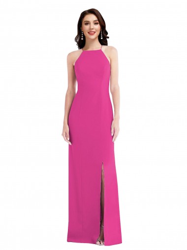 Outlet Stretch Crepe Fuchsia Sleeveless Trumpet Open Back Maxi Evening Dress UK