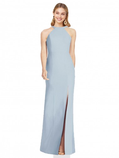 Outlet Stretch Crepe Light Sky Blue Sleeveless Trumpet Open Back Sexy Evening Dress UK