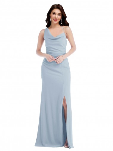 Outlet Stretch Crepe Light Sky Blue Sleeveless Trumpet Maxi Evening Dress UK