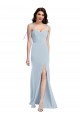 Outlet Stretch Crepe Light Sky Blue Sleeveless Trumpet Low Back Semi Formal Evening Dresses UK