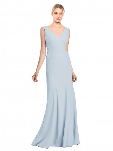Outlet Stretch Crepe Light Sky Blue Sleeveless Trumpet Low Back Semi Formal Bridal Party Dress UK