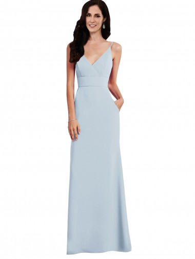 Outlet Stretch Crepe Light Sky Blue Sleeveless Trumpet V-Back Maxi Evening Dress UK