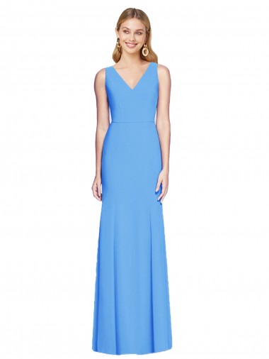 Outlet Stretch Crepe Peacock Blue Sleeveless Trumpet Keyhole Back Semi Formal Evening Dress UK