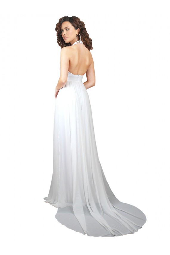 Outlet Soft Chiffon White Sleeveless A-Line Low Back Semi Formal Evening Dress UK