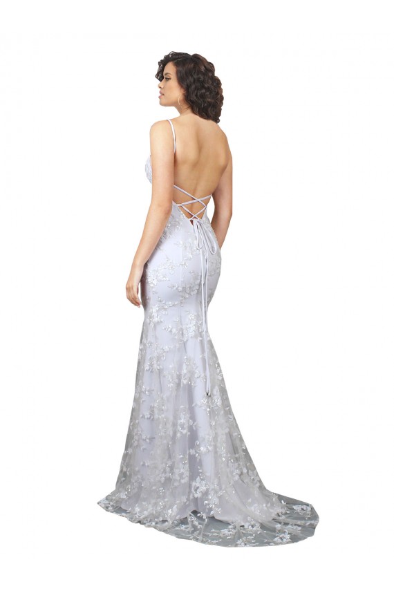 Outlet Stretch Crepe & Sequin Tulle White Sleeveless Mermaid Open Back Evening Dress UK